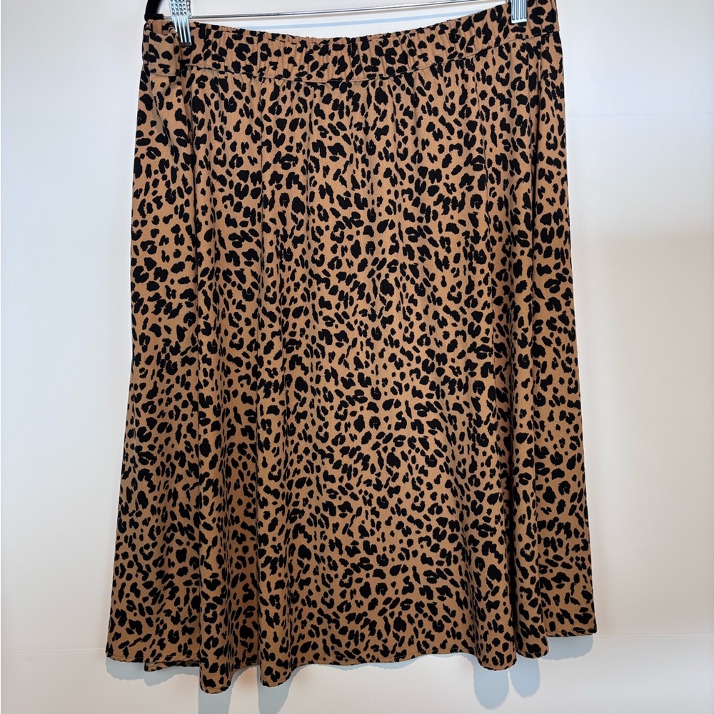 Ava & Viv Leopard Print A-Line Skirt 1X Tan Black Midi